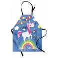 thumbnail image 1 of Unicorn Party Apron, Happy Birthday Words with Animal Marching on Rainbow with Balloons, Unisex Kitchen Bib with Adjustable Neck for Cooking Gardening, Adult Size, Multicolor, by Ambesonne, 1 of 4
