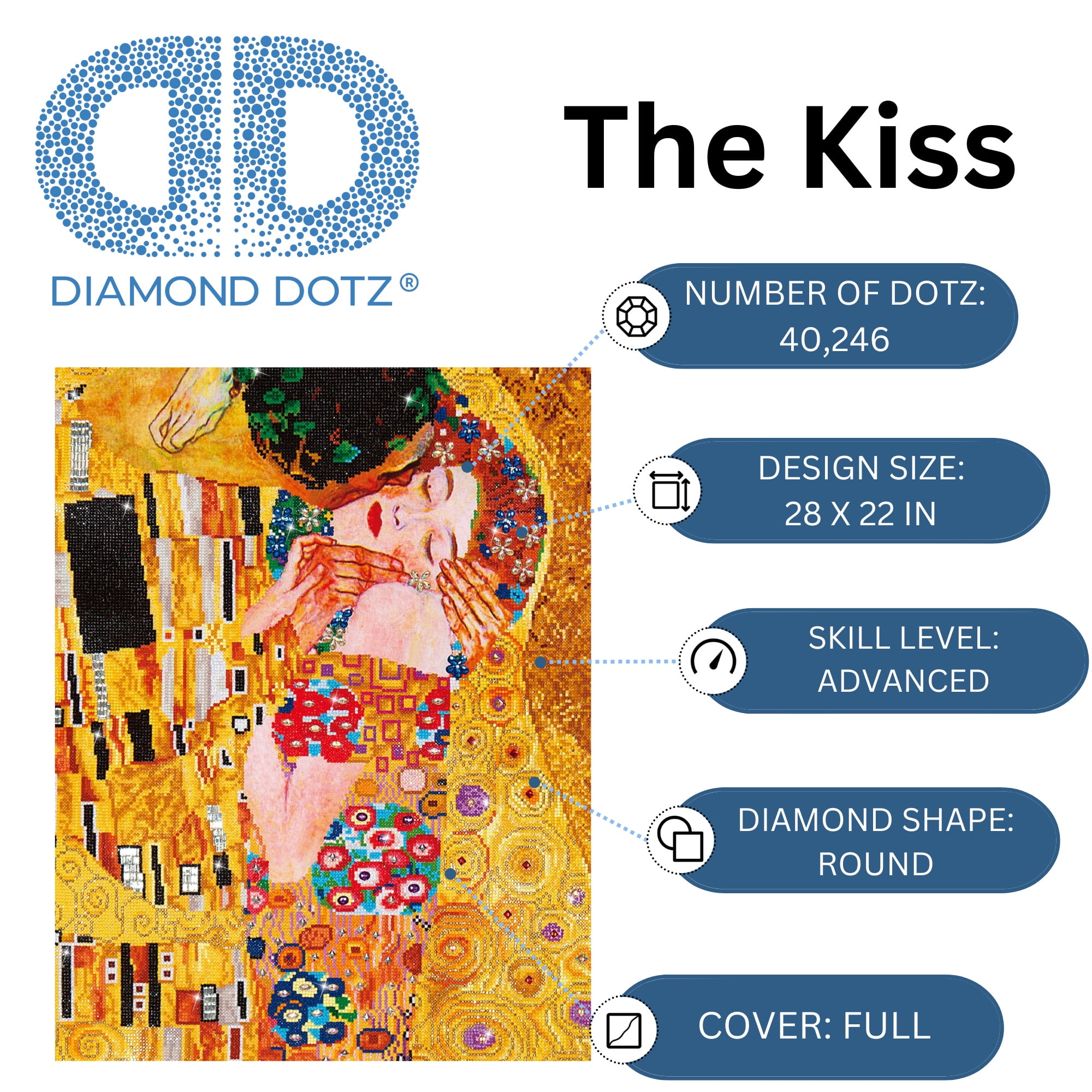 Diamond Dotz The Kiss (Klimt) Diamond Painting Kits for Adults - Diamond Art Kits a Relaxing Creative Craft Kit with Dotz Gems 28x22