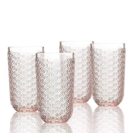 

Elle Decor Bistro Key Vintage Inspired Highball Glass 14 oz 4 Piece Pink