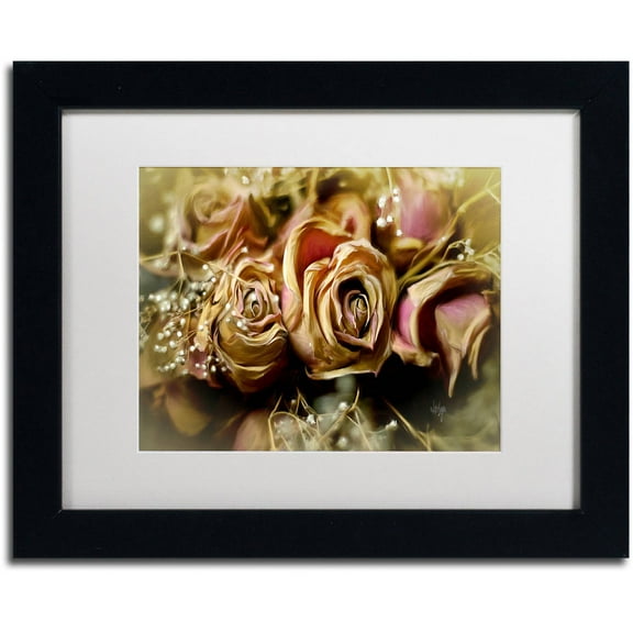Trademark Fine Art "Painted Old Roses" Canvas Art by Lois Bryan White Matte, Black Frame