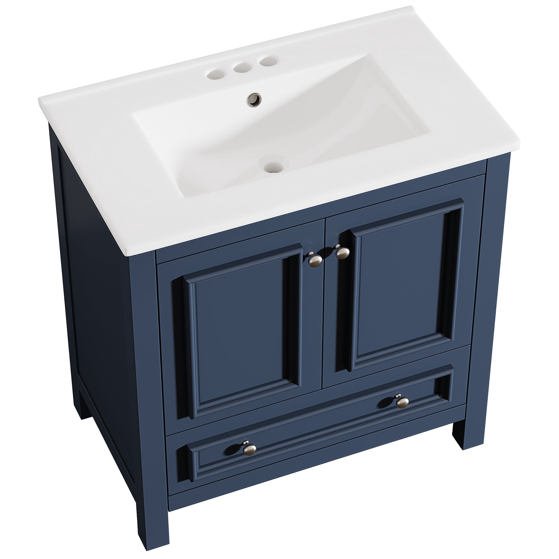 Fnova 30" Modern Bathroom Vanity with Sink, Freestanding Bathroom Vanities Cabinet, Bathroom Sink Cabinet with 2 Doors and 1 Drawer, Solid Wooden Frame, Navy Blue