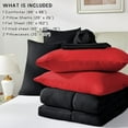 thumbnail image 5 of Queen Comforter Set 7 Piece, Reversible Bed in a Bag Queen Size, Lightweight Bedding Set with 1 Comforter(88"*88"), 2 Pillow Shams, 2 Pillowcases, 1 Flat Sheet, 1 Fitted Sheet, Red & Black, 5 of 6