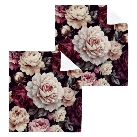 Wobogo Milk White Peony Square Cotton Towel Set of 2 Soft and Skin-friendly with Good Absorbency 12×12in