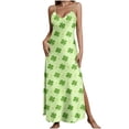thumbnail image 2 of PNTUTB St. Patrick's Day Women's Fashion Print V Neck Sleeveless Split Hem Casual Loose Comfort Strapless Maxi Dress, 2 of 6
