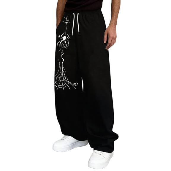 XIAOCHA Mens Spider Graphic Wide Leg Sweatpants Drawstring Waist Loose Fit Streetwear Trousers
