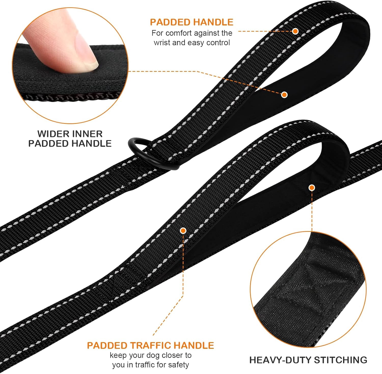 Solennerer Dog Leash Heavy Duty Pet Leash 2 Traffic Padded Handles Reflective Leash for Medium to Large Dogs