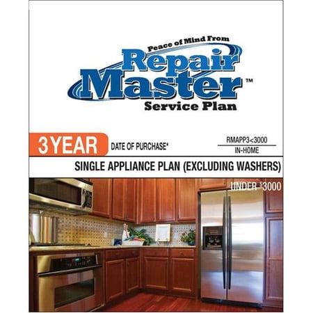 Repair Master RMAPP3 15000 3-Yr Date of Purchase Single Appliance-No Washer - Under $15,000