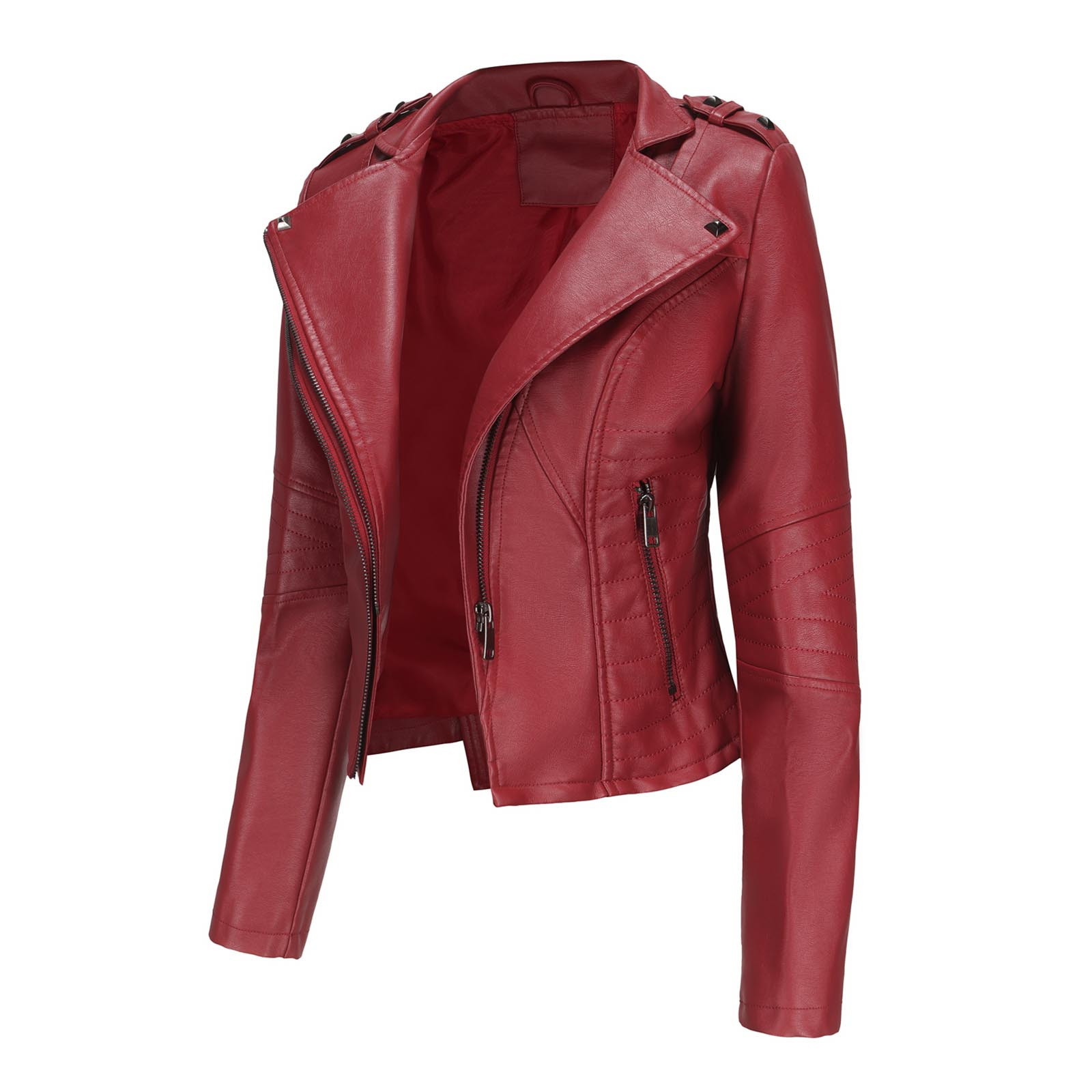 DailyTrove Women's Cropped Faux Leather Jacket, Long Sleeve, Casual Street & Night Out Wear, Durable Polyester Blend, Plus Size Friendly