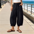 thumbnail image 2 of Pants for Women Casual Cotton And Linen Embroidered Wide Leg Spring And Summer Loose High Waist Straight Elastic Womens Pants Black M, 2 of 8