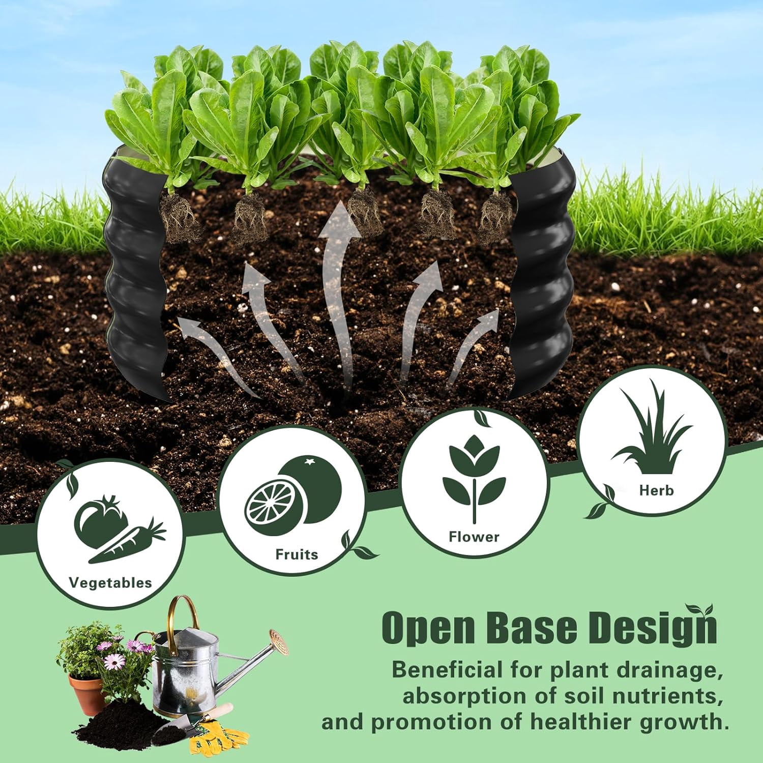 3 Pcs 24x24x12in Round Galvanized Raised Garden Bed Kit with 47"H Tomato Cages, Outdoor Metal Planter Box Raised Garden Beds for Gardening Vegetables Flowers, Black