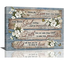 Christian Bible Verse Wall Art Rustic Inspirational Bible Verses Flower Pictures Wall Decor Christian Religions Motivational Painting Country Canvas Farmhouse Prints Framed Home Artwork Decor 16"x12"