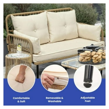 JTAOT Outdoor Rattan Loveseat Sectional Conversation Sofa Patio Wicker Soft Cushion