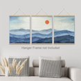 thumbnail image 2 of PixonSign Adhesive Canvas Print Wall Art Set - Watercolor Blue Mountain Range & Red Sun Landscape Art - Set of 3 Nature Wilderness Wall Décor for Living Room, Bedroom - 12"x16"x3 Panels Unframed, 2 of 5
