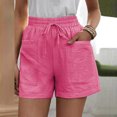 thumbnail image 2 of RYRJJ Womens Cotton Linen Comfy Shorts Casual Wide Leg Elastic Waist Drawstring Pocketed Shorts(Hot Pink,4XL), 2 of 5
