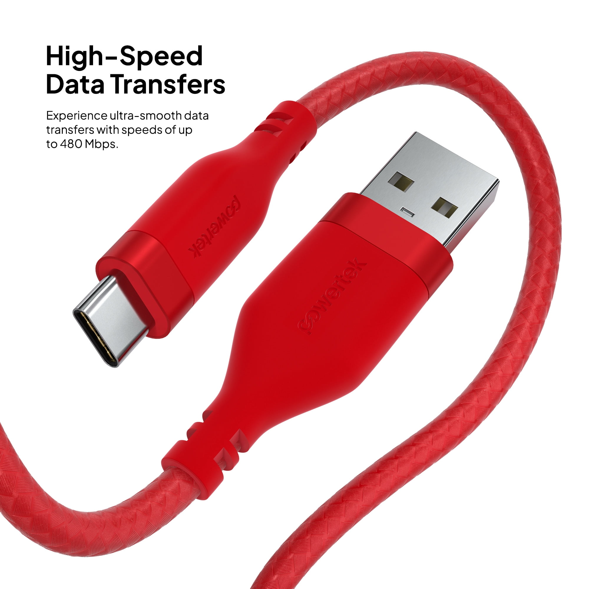 Powertek USB-A to USB-C (Type-C) Charging Cable, Carbon Design Texture, 6 ft, Red
