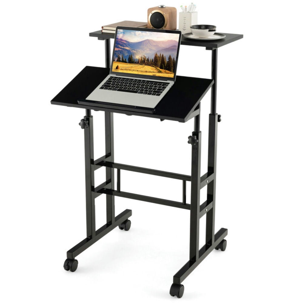 Resenkos Height Adjustable Mobile Standing Desk with Rolling Wheels for Office and Home-Black