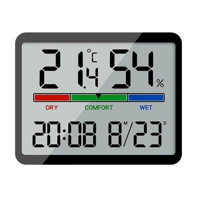 Digital Alarm Clock for Bedroom with Large HD Display, Dual Alarm, Temperature and Humidity Monitoring, 12H/24H Time, Date, Snooze, Wall Mount and Desk Stand
