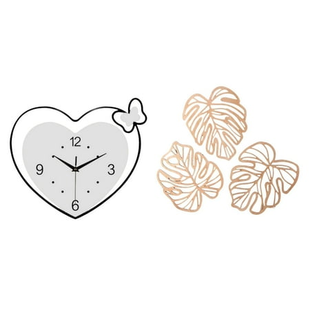 4 Pieces Acrylic Wall Clock Palm Leaves Plaque Jungle Decor Wood Design for Study Room Cafe Office