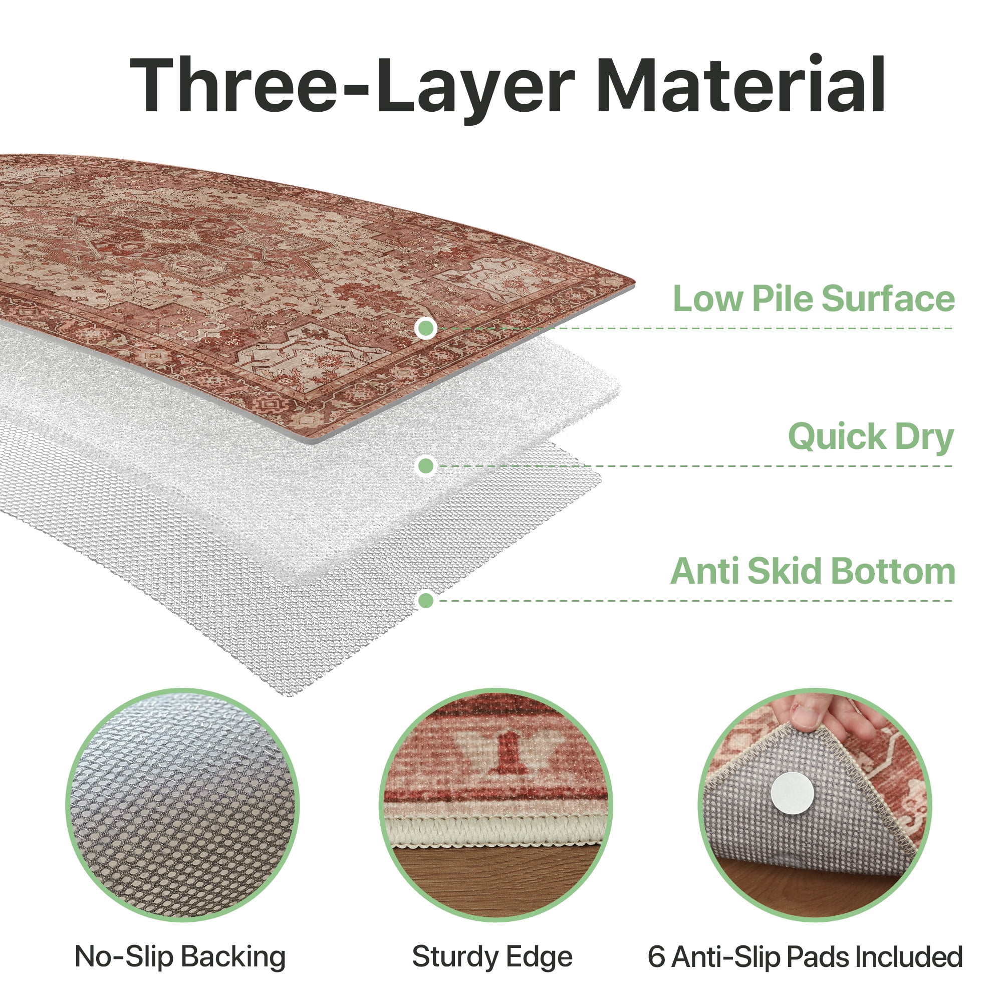 DEORAB Outdoor Rugs 5'X8' Chenille Patio Rug Three-Layer Material Imitation Silicone Spot Molding Camping Outside Rv Mat,Brown & Red