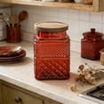 thumbnail image 4 of Embossed Colored Glass Sealed Jar, Square Kitchen Storage Container for Easter Decor, Snacks and Pantry Items, Airtight Lid Preserves Freshness, Decorative Glass Jar for Countertops, 7*5*4in, Red, 4 of 6