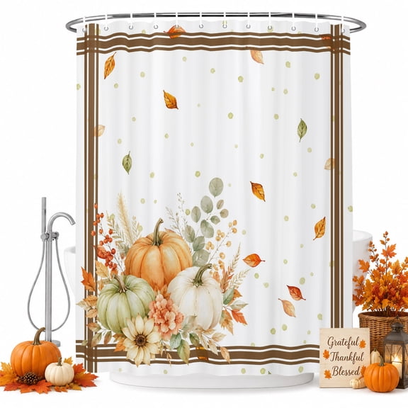 54x78 Inch Shower Curtain Decorative Brown Fall Bathtub Bath Curtains Fabric Waterproof Bathroom Decor, Thanksgiving Pumpkins Botanical Farmhouse Small Stall Shower Curtain Set with 12 Hooks