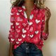 thumbnail image 5 of Camiseta de satén impresa del día de San Valentín de manga larga de las mujeres, botón para arriba suéter de solapa para invierno primavera, 5 of 8