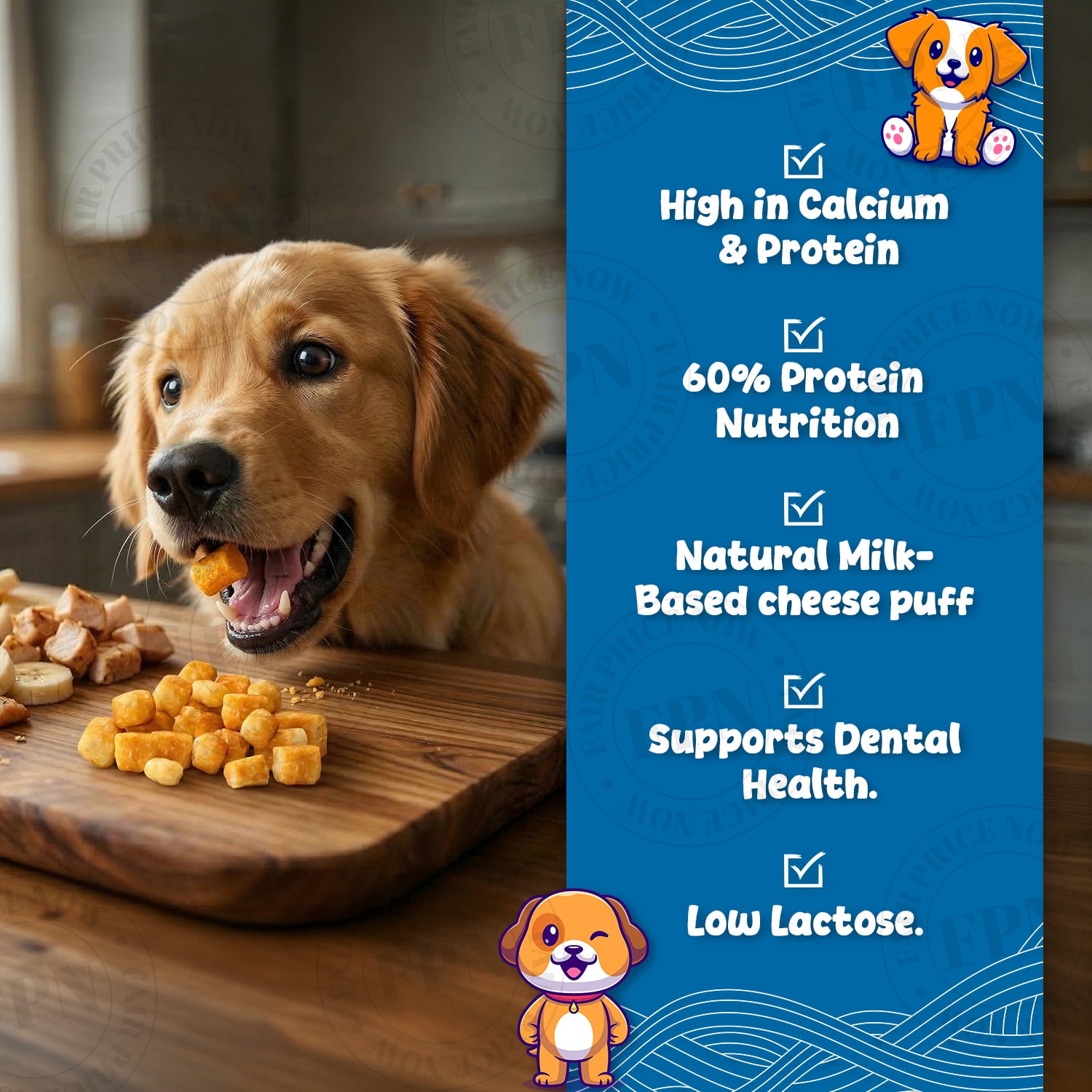 FPN Cow Milk Cheese Puffs for Dogs Natural High Protein Calming Dog Treats