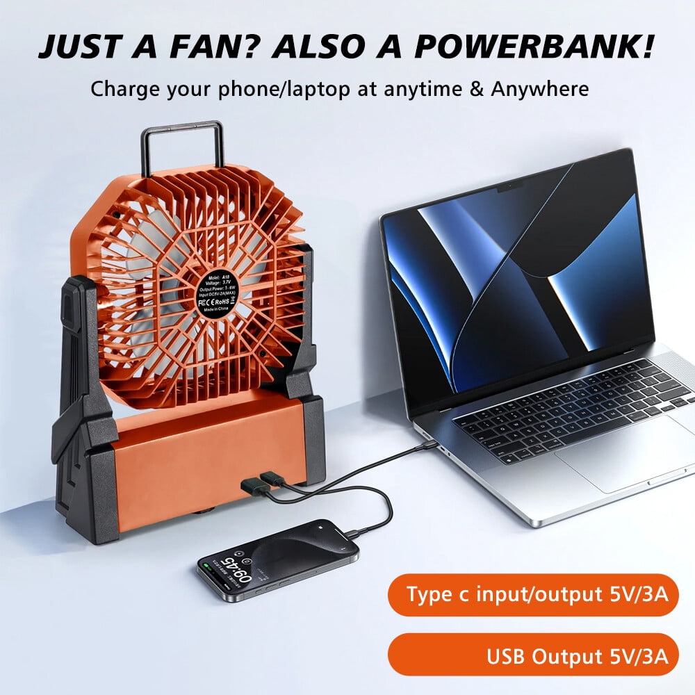 40000mAh Portable Camping Fan Battery Powered Tent Light Fan with LED Light Fan