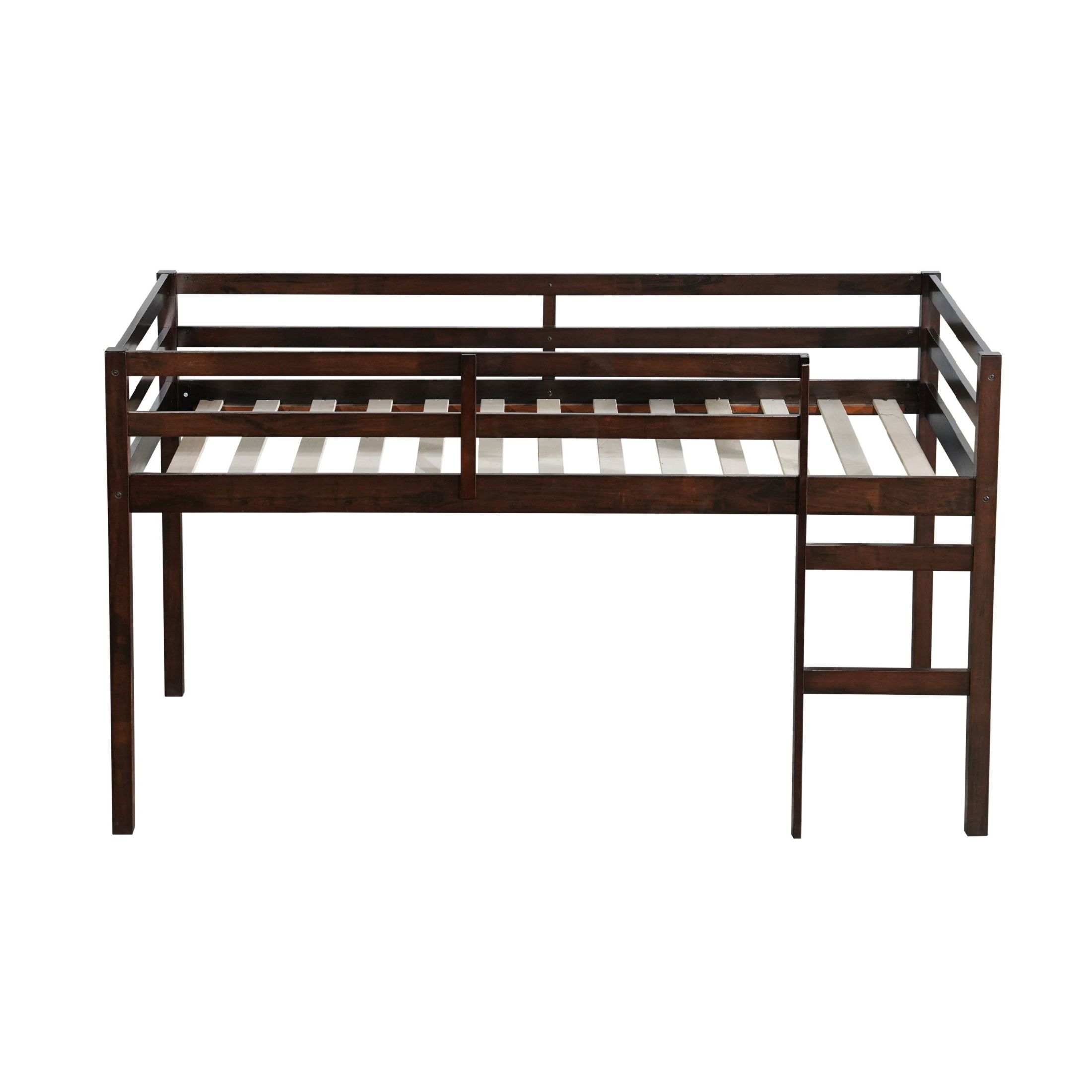 Noble House Modern Tilda Twin Loft Bed, Solid Rubber Wood Frame with Ladder, Spacious Under for Kids, Espresso