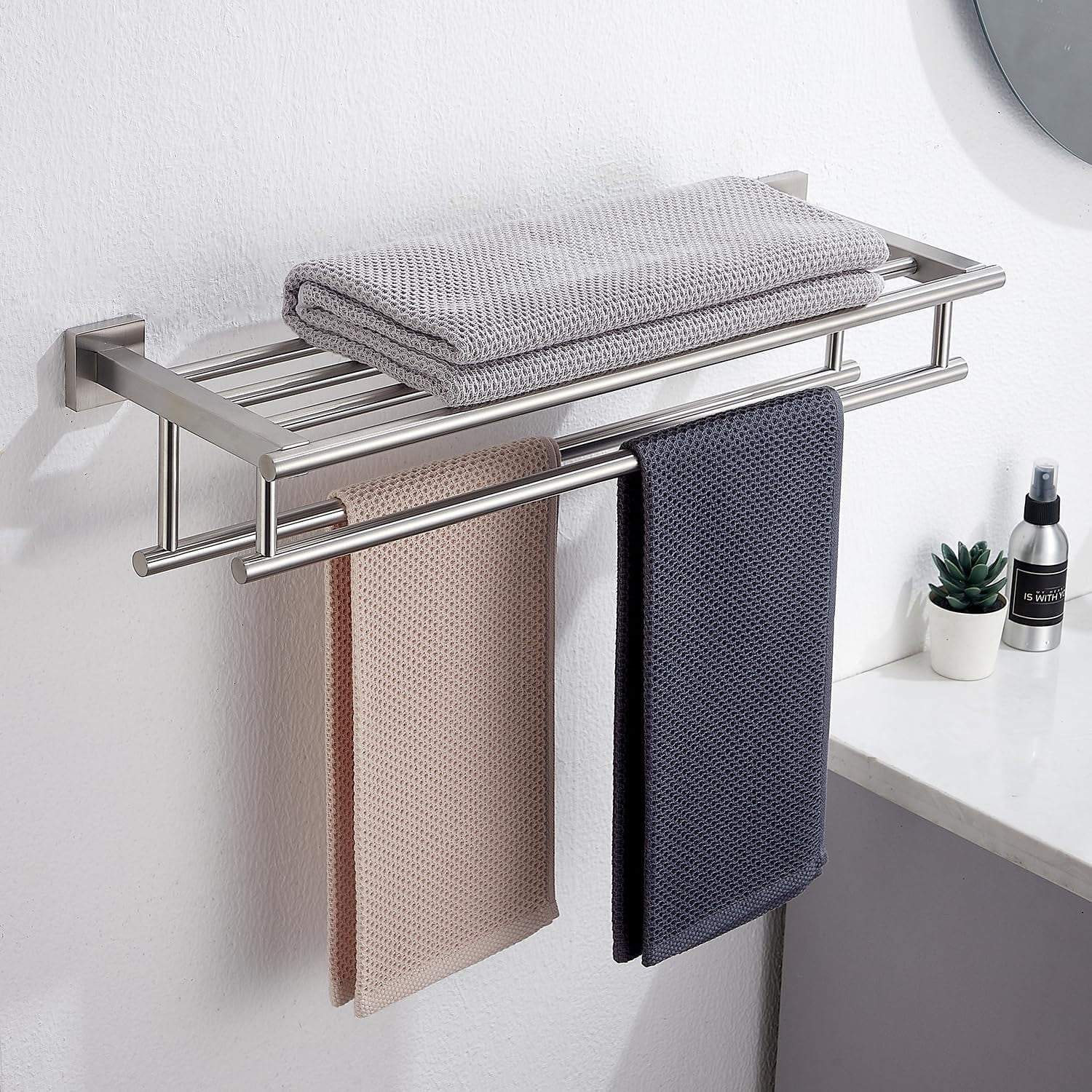 Brushed nickel hotel towel rack hotsell