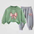 thumbnail image 2 of Crunowin Boys and Girls Outfit Sets Lightweight Bow Motif Long Sleeve Hooded Top and Elastic Waist Long Pants Green Size 4T, 2 of 3