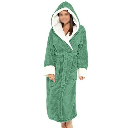 

Lumento Women Fuzzy Plush Bathrobe Hooded Sleepwear Solid Color Sherpa Robes Warm Dressing Gown Long Sleeve Fleece Robe Green L