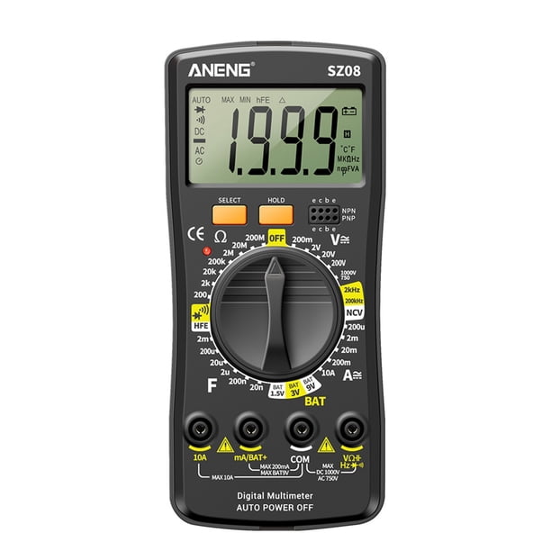 SZ08 MultíMetro Digital Almacenamiento Ultrafino MultíMetro Profesional VoltíMetro AutomáTico, Probadores de Mano de Resistencia CA CC (Negro)