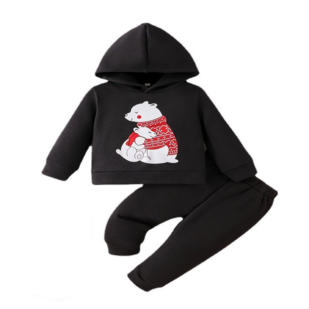 Gibobby Conjunto de Sudadera y Leggings de Lana Bebé recién nacido Bebé Unisex Algodón Estampado de animales Otoño Pantalones de manga larga Sudadera con capucha(Negro,6-9 Meses)