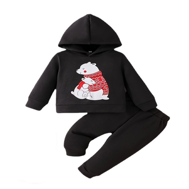 Gibobby Conjunto de Sudadera y Leggings de Lana Bebé recién nacido Bebé Unisex Algodón Estampado de animales Otoño Pantalones de manga larga Sudadera con capucha(Negro,6-9 Meses)