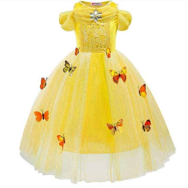 Robe Princess pour Filles avec Papillons, 5 Couches, Déguisement Chic