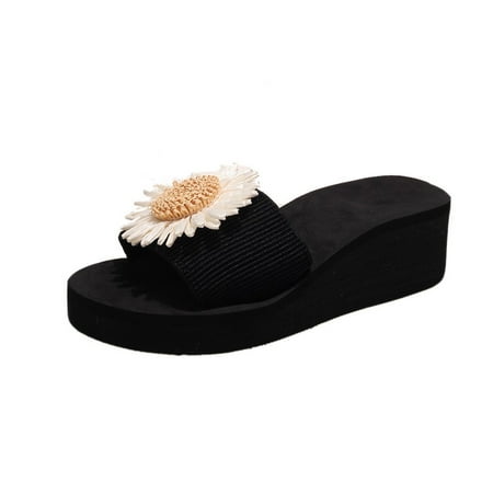 

Womens Rhinestone Mid Heel Slippers Comfortable Wedge Slippers Summer Sandals Fashion Women s Shoes Casual Round Toe Wedge Heel Slippers Sandals Black 6