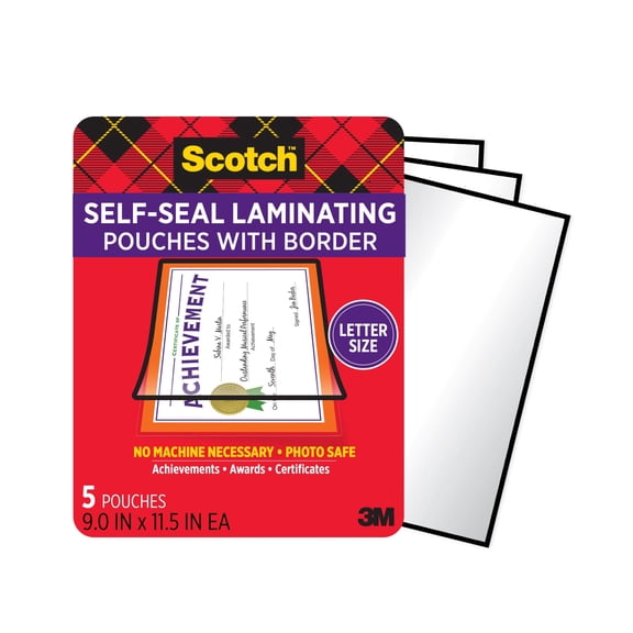 Scotch Self-Seal Black Border Pouches, Letter Size, No Machine Needed, 5 Pouches