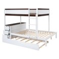 thumbnail image 6 of uhomepro Full over Full Bunk Bed with Desk and Trundle, USB Charging Station and 3 Drawers, Solid Wood Bunk Bed Frame for Kids Teens Adults, Maximum Space Design, No Box Spring Required, White+Walnut, 6 of 10