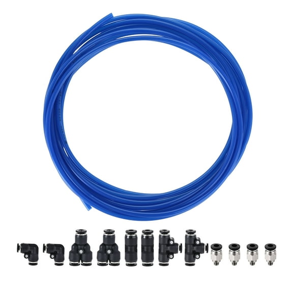 Uxcell Pneumatic 4mm OD PU Air Hose Pipe Tube Kit 5M Blue with Push to Connect Fittings