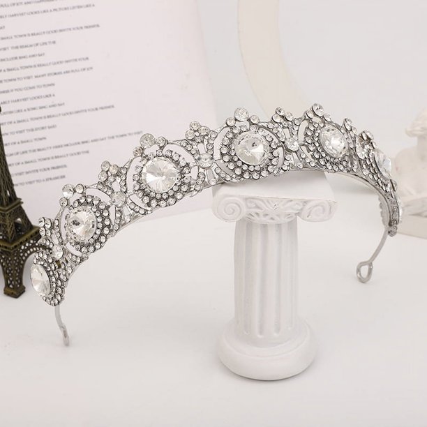 Zhuge Tiara de boda para novia, diadema de princesa, corona de novia, joyería para el cabello con diamantes de imitación de cristal, decoración para novia, cumpleaños, graduación, boda (plateada)
