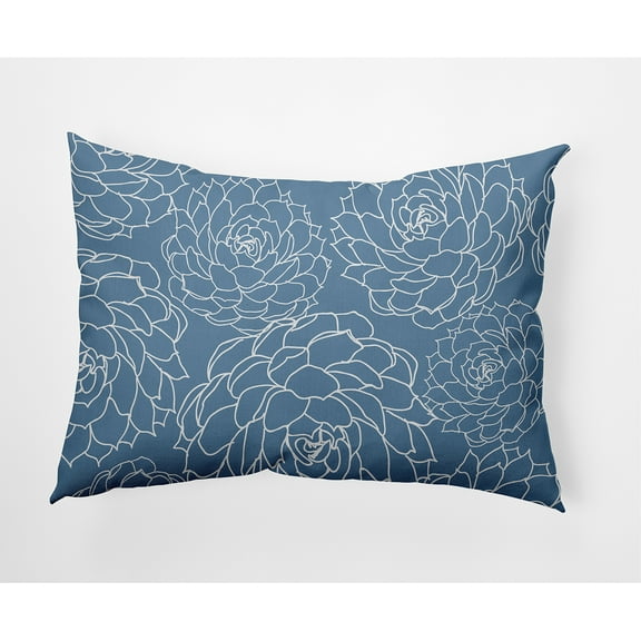 Simply Daisy, 14" x 20" Olena Blue Floral Decorative Outdoor Pillow