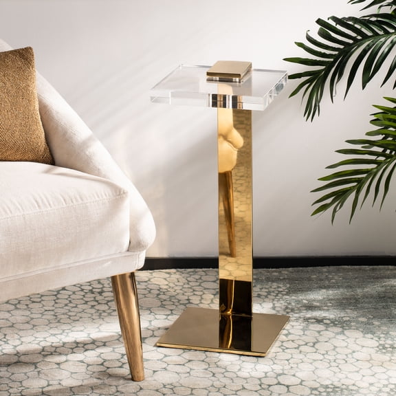 Safavieh Couture Mars Glam Acrylic and Metal End Table, Clear/Gold