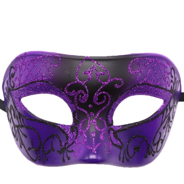Máscara de mascarada de PVC con purpurina morada, media cara, talla única
