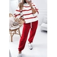 thumbnail image 5 of Women's Red Stripe Drop Shoulder Pullover and Jogger Pants Set - Casual Two Piece Outfit | [ZhiHiMeRi] | (US 8-10)M, 5 of 7