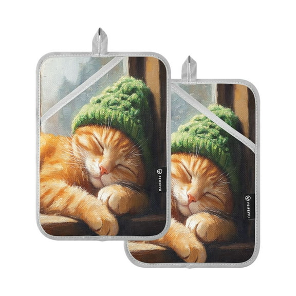 BZSMCE Pot Holder Oven Mitts Cooking baking Sleepping Cat Creative Pattern Size:7x9.8in