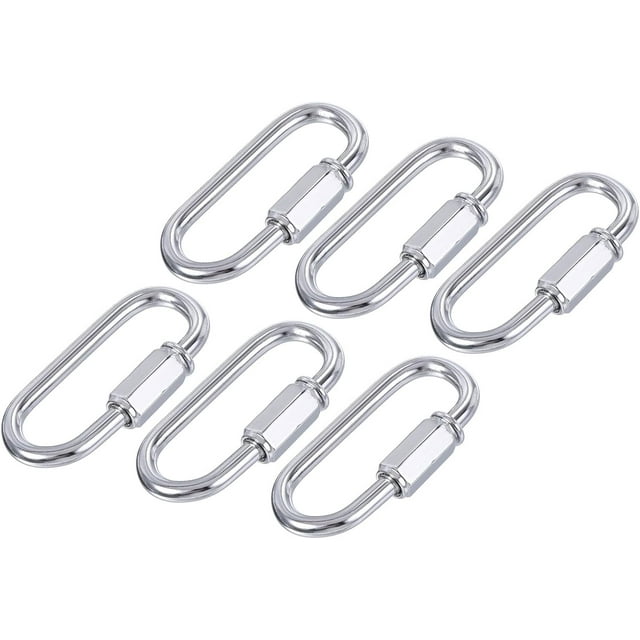 HUGFEGWE 6 Pcs Chain Connectors, Chain Locking Quick Link, Great for Light, Key, Camping, Backpack, Rope (Silver, 4mm Thick) UA824-20259