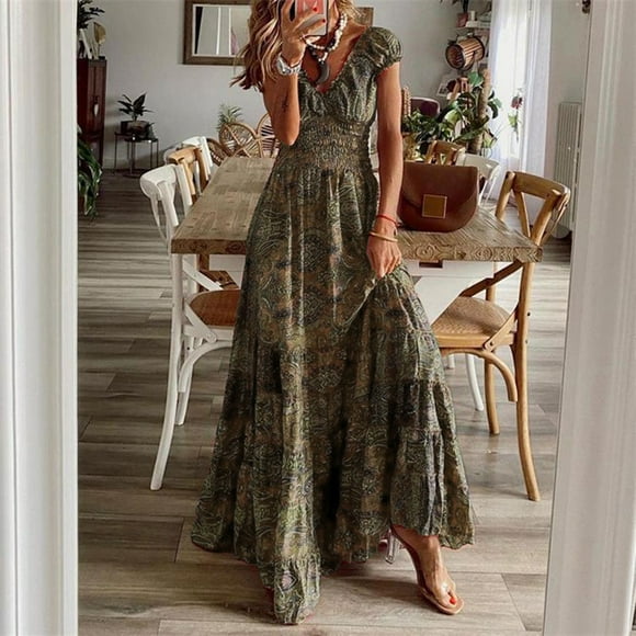 Kcavykas Ladies Dresses,Mother's Day Gifts,Plus Size Fashion Women Floral Printed V-Neck Short Sleeve Casual Dress
