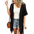 thumbnail image 6 of Breezora Women's Hollow Out Knit Cardigan Short Sleeve Fringe Tassel Lightweight Cover Up Shawl Wrap for Summer, 6 of 10