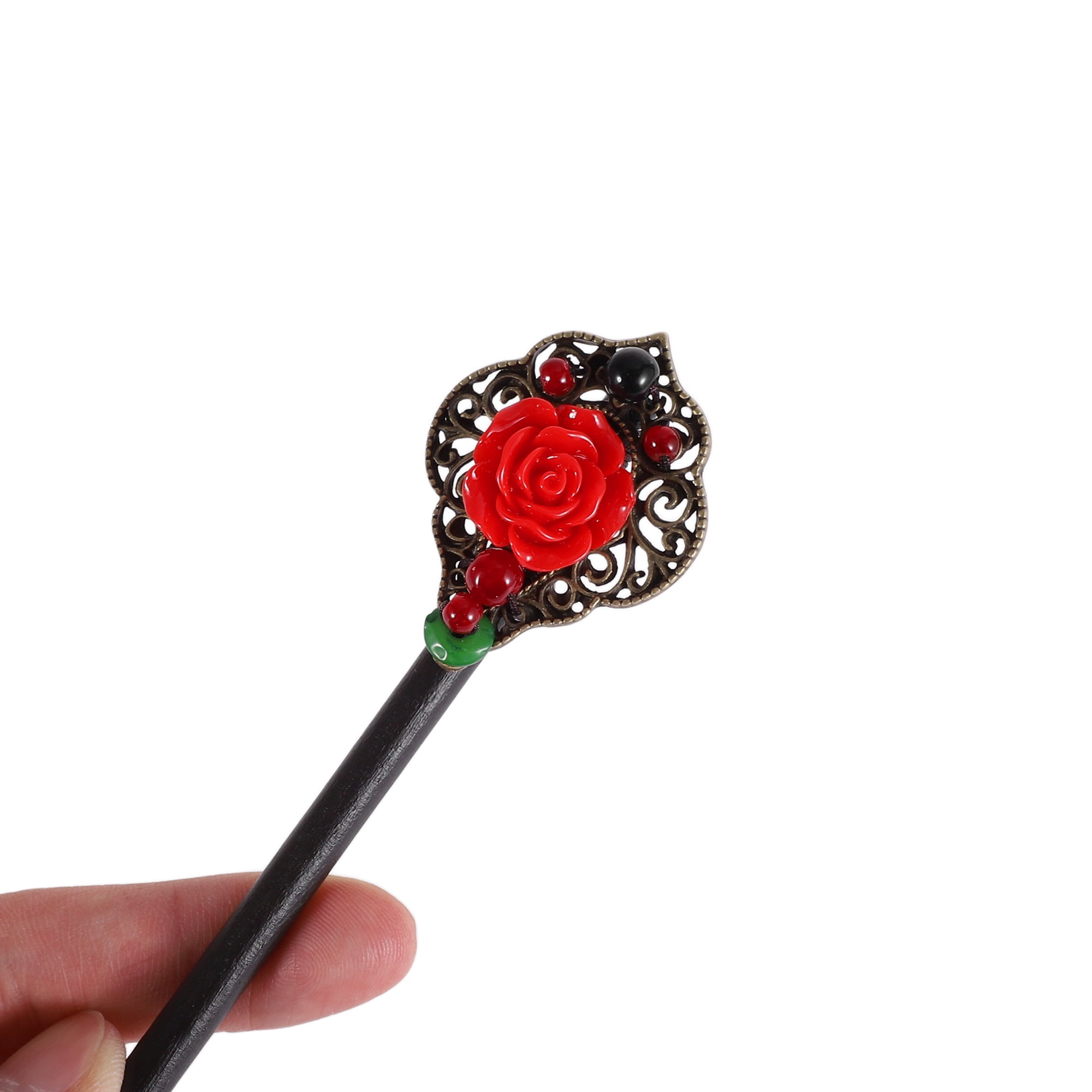 Unique Bargains Hair Chopstick for Women Black Red 1 Pc [Rose]